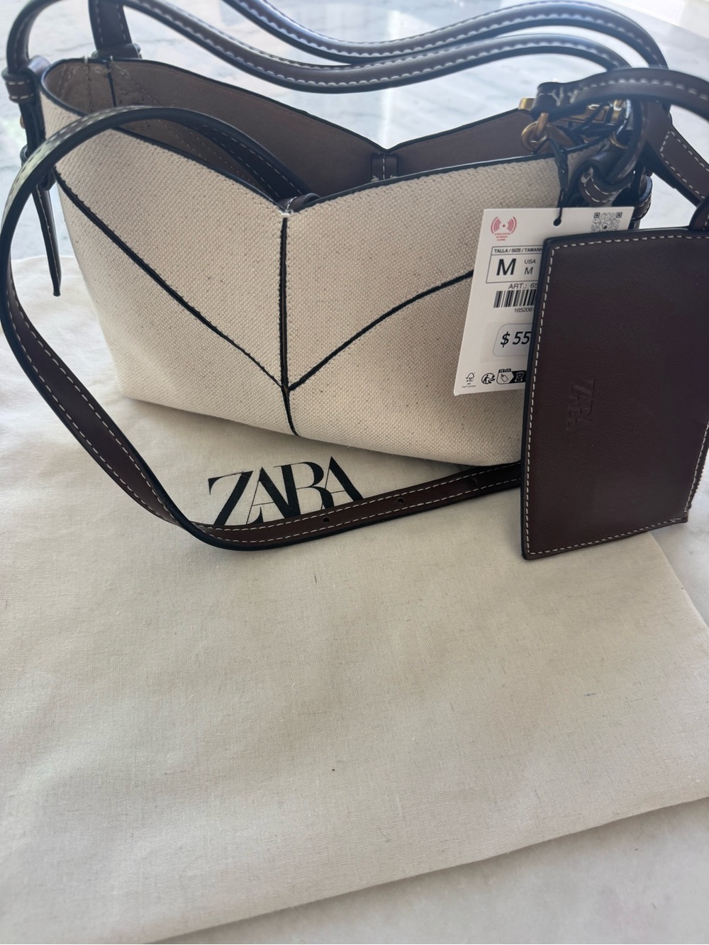 Zara women’s Canvas bag with Brown Trim NWT
